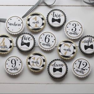 Mr. ONEderful 1st Birthday Photo Banner, Black & Gold 12 Month, Bowtie Mustache
